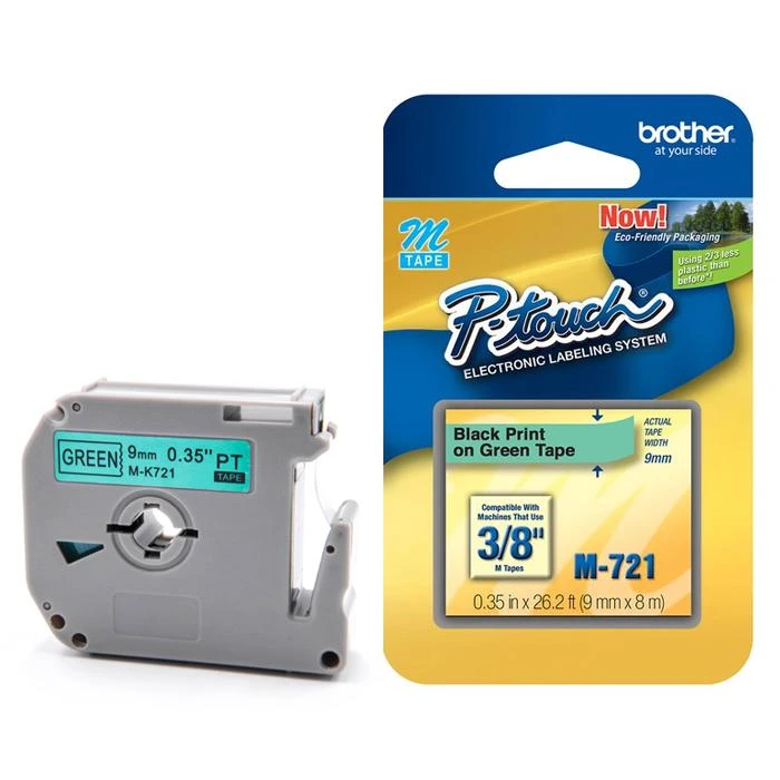 Brother M-721 Black on Green 9mm Wide Label Printer Tape