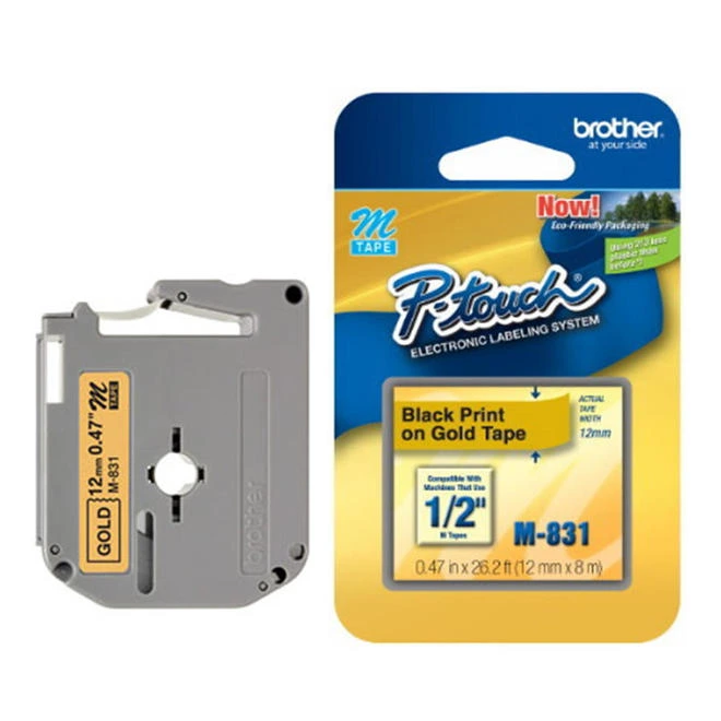 Brother M-831 Black on Gold 12mm Wide Label Printer Tape