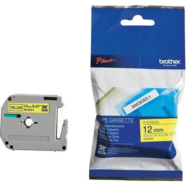 Brother M-K631 12mm Black on Yellow Label Printer Tape