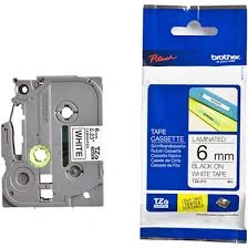 Brother Tze-211 6mm Black on White Tape