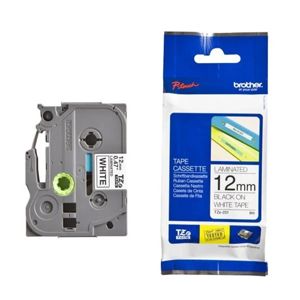 Brother Tze-231 12mm Black on White Tape