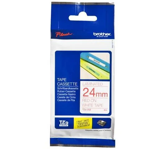 Brother TZE-252 24mm Red on White Tape