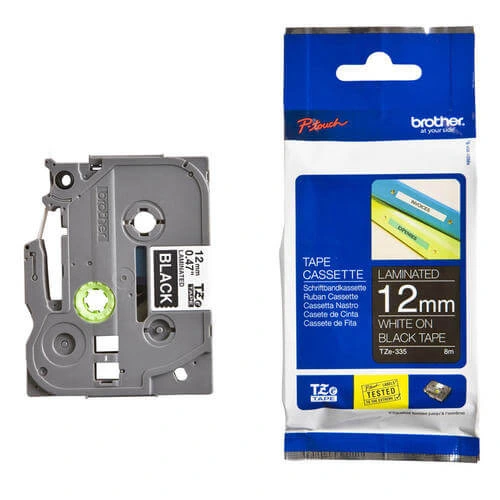 Brother TZe-335 12mm White on Black Label Tape