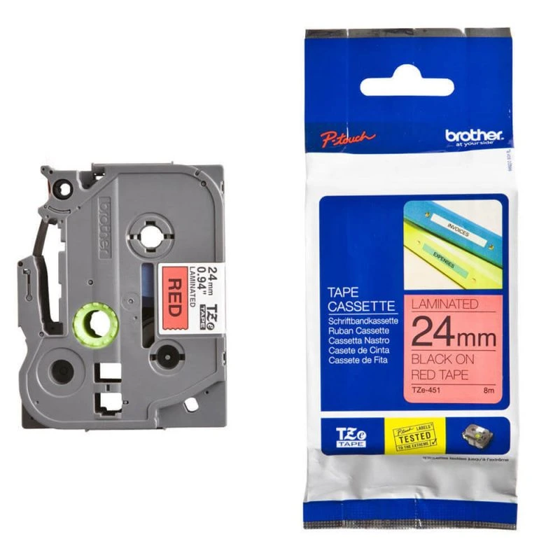 Brother TZE-451 24mm Black on Red Label Tape