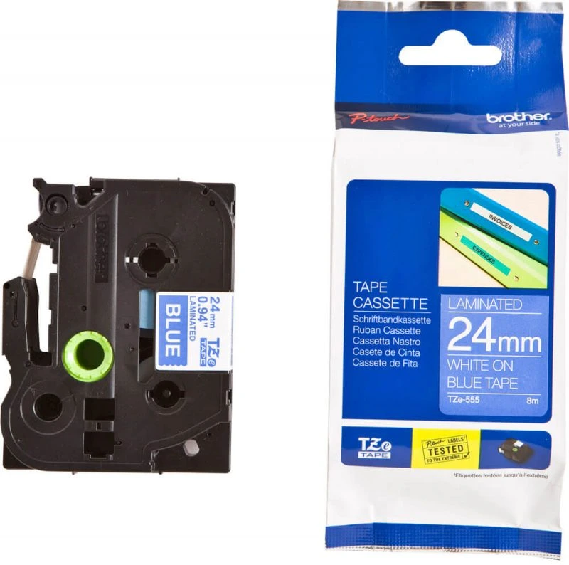 Brother TZE-555 24mm White on Blue Label Tape