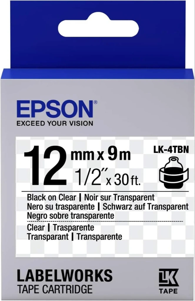 Epson LabelWorks Cartridge LC-4TBW9 Black on Clear 12MM